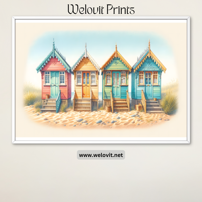 Victorian Beach Huts by Welovit Prints